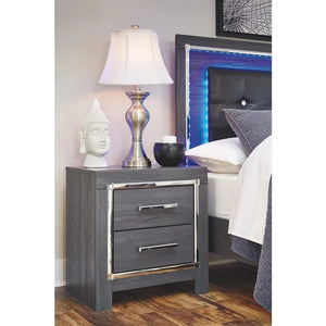 Modern Glam 2 Drawer Nightstand - USB & Wireless Charging, Gray Wood Grain