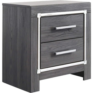 Modern Glam 2 Drawer Nightstand - USB & Wireless Charging, Gray Wood Grain