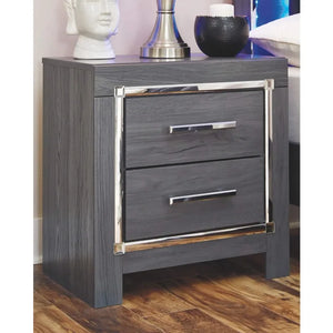 Modern Glam 2 Drawer Nightstand - USB & Wireless Charging, Gray Wood Grain