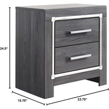 Load image into Gallery viewer, Modern Glam 2 Drawer Nightstand - USB &amp; Wireless Charging, Gray Wood Grain