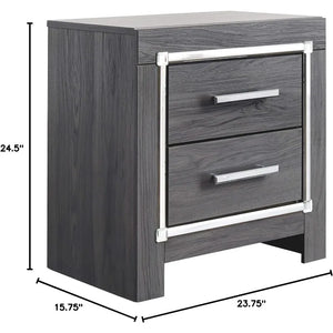 Modern Glam 2 Drawer Nightstand - USB & Wireless Charging, Gray Wood Grain