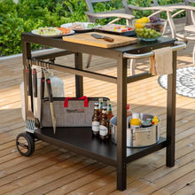 Load image into Gallery viewer, Dining Cart Table - Double Shelves, Movable Steel Flat with Hooks, Side Handles