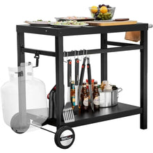 Load image into Gallery viewer, Dining Cart Table - Double Shelves, Movable Steel Flat with Hooks, Side Handles