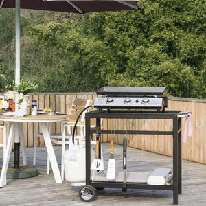 Dining Cart Table - Double Shelves, Movable Steel Flat with Hooks, Side Handles