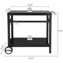 Load image into Gallery viewer, Dining Cart Table - Double Shelves, Movable Steel Flat with Hooks, Side Handles