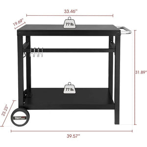 Dining Cart Table - Double Shelves, Movable Steel Flat with Hooks, Side Handles