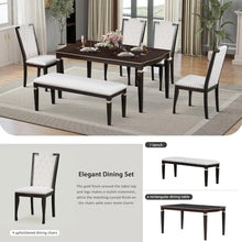 Load image into Gallery viewer, Modern 6 Piece Dining Table Set - Table, 4 High-Back Tufted Chairs &amp; 1 Bench