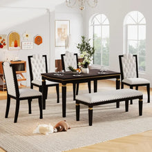 Load image into Gallery viewer, Modern 6 Piece Dining Table Set - Table, 4 High-Back Tufted Chairs &amp; 1 Bench