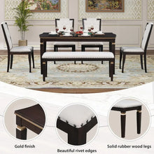 Load image into Gallery viewer, Modern 6 Piece Dining Table Set - Table, 4 High-Back Tufted Chairs &amp; 1 Bench