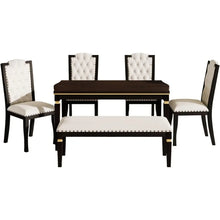 Load image into Gallery viewer, Modern 6 Piece Dining Table Set - Table, 4 High-Back Tufted Chairs &amp; 1 Bench