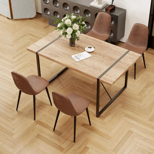 "Modern 55-Inch Wooden Dining Table Set with 4 Fabric Chairs for Kitchen/Dining