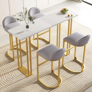 "Modern Dining Table Set with 4 Velvet Cushioned Bar Stools for Kitchen & Dining