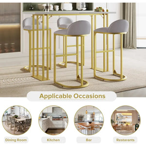 "Modern Dining Table Set with 4 Velvet Cushioned Bar Stools for Kitchen & Dining