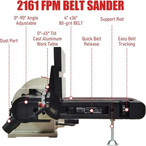 Powerful 3/4HP Benchtop Belt Sander - 4" x 36" Belt & 8" Disc for Woodworking