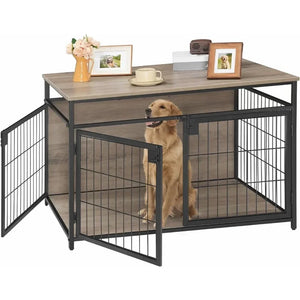 Wooden Dog Crate Furniture - 38.6" Interior 3 Doors, Medium/Large Breed Pet Crate