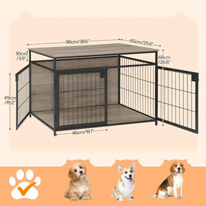 Wooden Dog Crate Furniture - 38.6" Interior 3 Doors, Medium/Large Breed Pet Crate