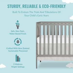 Cool Grey 5-in-1 Convertible Crib, Greenguard Gold Certified for Safe Nursery