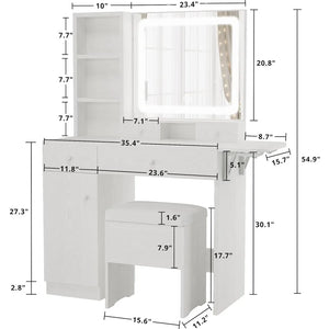 "Stylish Dresser Set with LED Lighted Mirror & Power Outlet - Storage & Stool