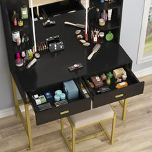 Load image into Gallery viewer, &quot;Illuminated Mirror Dressing Table with Storage Shelves &amp; 5 Drawers – Large Bedroom Dresser