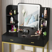 Load image into Gallery viewer, &quot;Illuminated Mirror Dressing Table with Storage Shelves &amp; 5 Drawers – Large Bedroom Dresser