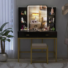 Load image into Gallery viewer, &quot;Illuminated Mirror Dressing Table with Storage Shelves &amp; 5 Drawers – Large Bedroom Dresser