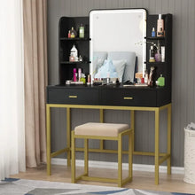 Load image into Gallery viewer, &quot;Illuminated Mirror Dressing Table with Storage Shelves &amp; 5 Drawers – Large Bedroom Dresser