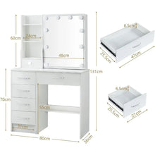 Load image into Gallery viewer, &quot;White Makeup Dresser with Mirror &amp; Adjustable Light, Chair &amp; Storage Drawer