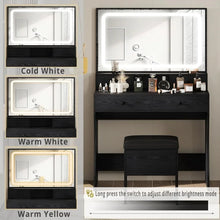 Load image into Gallery viewer, 4-Drawer Bedroom Vanity Dresser | LED Lighted Mirror, Storage Bench, Power