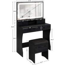 Load image into Gallery viewer, 4-Drawer Bedroom Vanity Dresser | LED Lighted Mirror, Storage Bench, Power