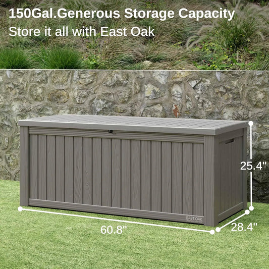 Outdoor Storage Box - 150 Gallon Resin Bin for Patio Cushions, Gardening Tools, Toys