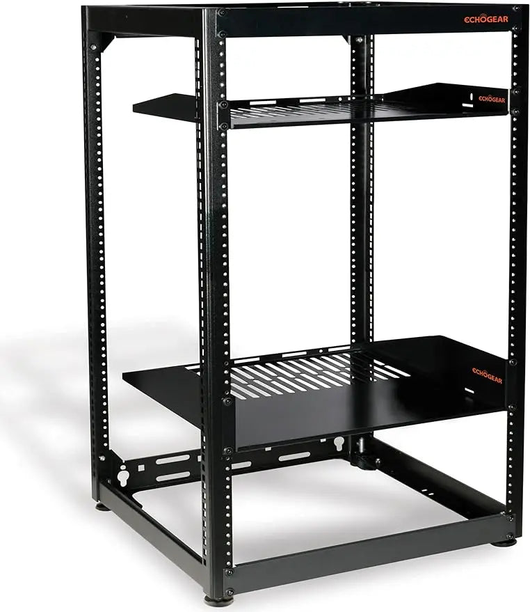 Wall Mount 20U Open Rack for Servers & AV Gear, Includes 2 Vented Shelves