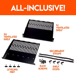 Wall Mount 20U Open Rack for Servers & AV Gear, Includes 2 Vented Shelves