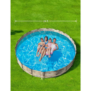 Round Above Ground Pool Set, 24ft x 52": Metal Frame with Sand Filter Pump