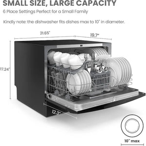 Portable Dishwasher for Dorm - 6 Place Settings, 8 Wash Programs, incl. Speed, ECO