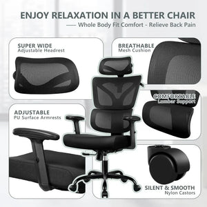 Adjustable Armrest Desk Chair, Stylish High-Back Gaming/Home Office Chair