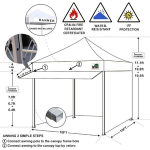 10x10 Ft Outdoor Party Canopy Tent, USA Made, 4 Zippered Sidewalls, Roller Bag