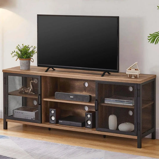 Vintage Industrial 65-Inch TV Stand - Rustic Wood Entertainment Center, Farmhouse Style