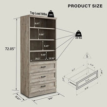 Load image into Gallery viewer, 3-Drawer Farmhouse Kitchen Pantry, Adjustable Shelves, Light Rustic Oak Finish