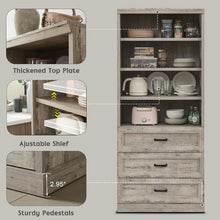 Load image into Gallery viewer, 3-Drawer Farmhouse Kitchen Pantry, Adjustable Shelves, Light Rustic Oak Finish