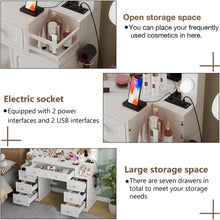 Load image into Gallery viewer, Vanity Dresser Table with Lighted Mirror &amp; Outlet - 3 Brightness Levels, Makeup Vanity Desk