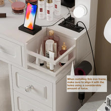 Load image into Gallery viewer, Vanity Dresser Table with Lighted Mirror &amp; Outlet - 3 Brightness Levels, Makeup Vanity Desk