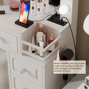 Vanity Dresser Table with Lighted Mirror & Outlet - 3 Brightness Levels, Makeup Vanity Desk