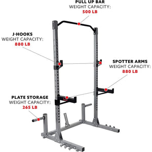 Heavy-Duty Fitness Squat Rack | High Weight Capacity, Plate Storage, 360° Swivel, Power Bar