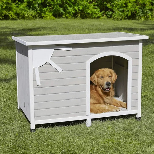 Folding Wooden Dog House - Large Breed, Tool-Free Assembly, Beige Exterior