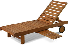 Load image into Gallery viewer, Outdoor Hardwood Patio Sun Lounger with Tray - Teak Oil Finish, Natural, 70Wx12H