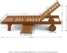 Load image into Gallery viewer, Outdoor Hardwood Patio Sun Lounger with Tray - Teak Oil Finish, Natural, 70Wx12H