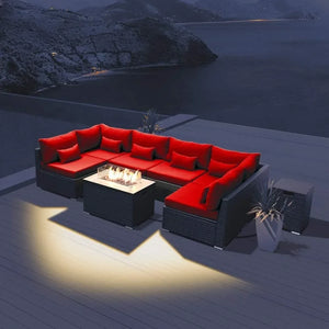 Outdoor Patio Furniture Set - Sectional Sofa with Propane Gas Fire Pit Table