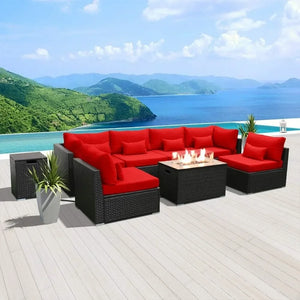 Outdoor Patio Furniture Set - Sectional Sofa with Propane Gas Fire Pit Table