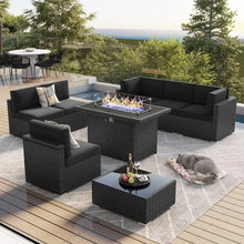 Load image into Gallery viewer, Wicker Rattan Outdoor Furniture Set - Sectional Sofa, 44&quot; Propane Fire Pit