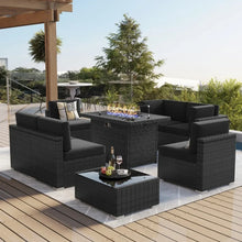 Load image into Gallery viewer, Wicker Rattan Outdoor Furniture Set - Sectional Sofa, 44&quot; Propane Fire Pit